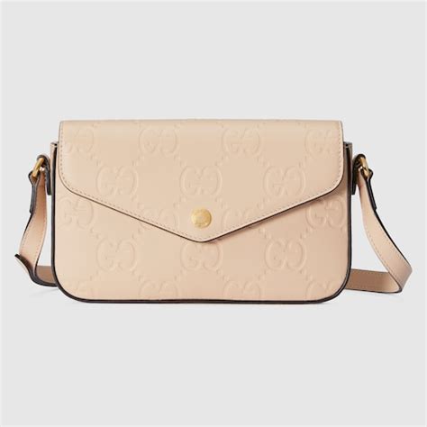 Mini borsa a spalla GG Marmont in pelle beige chiaro 